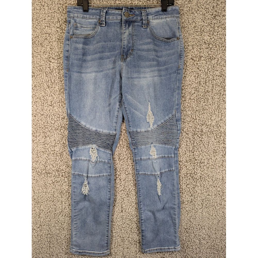 Fire‎ & Rain Slim Blue Medium Wash Motto Distressed Jeans MENS SIZE 32X29